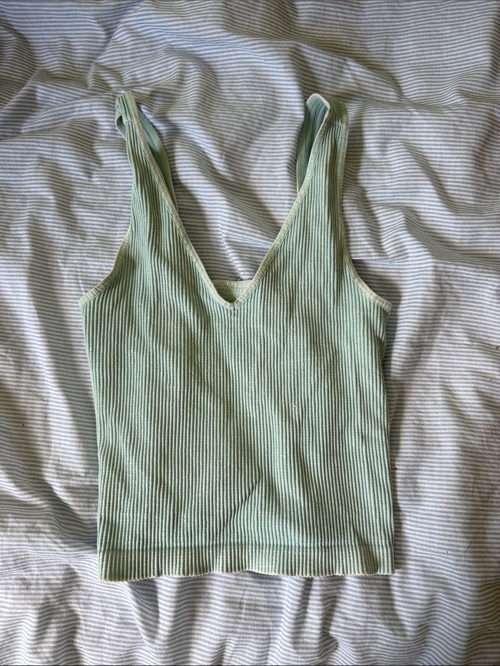 Ribbed V-Neck Tank Top - Sage Green